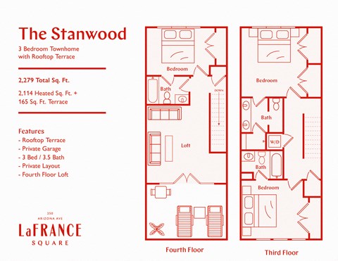 Floor plan for 3 beds, 3.5 baths, 2114 sqft